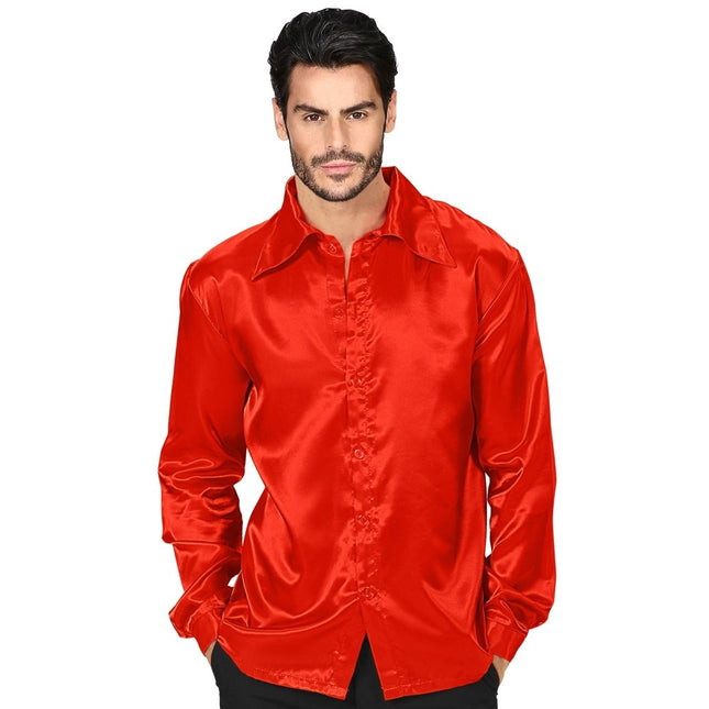 Disco 70S Blouse Rood Heren Satijn van Widmann koop je bij Partywinkel