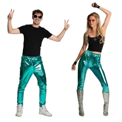 Disco 70S Broek Turquoise Metallic van Partychimp koop je bij Partywinkel
