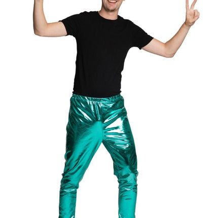 Disco 70S Broek Turquoise Metallic van Partychimp koop je bij Partywinkel