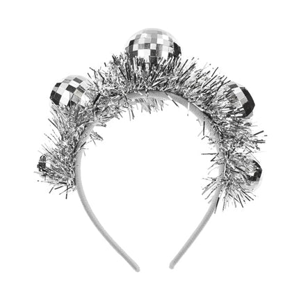 Disco 70S Haarband Zilver Discoballen van Partydeco koop je bij Partywinkel