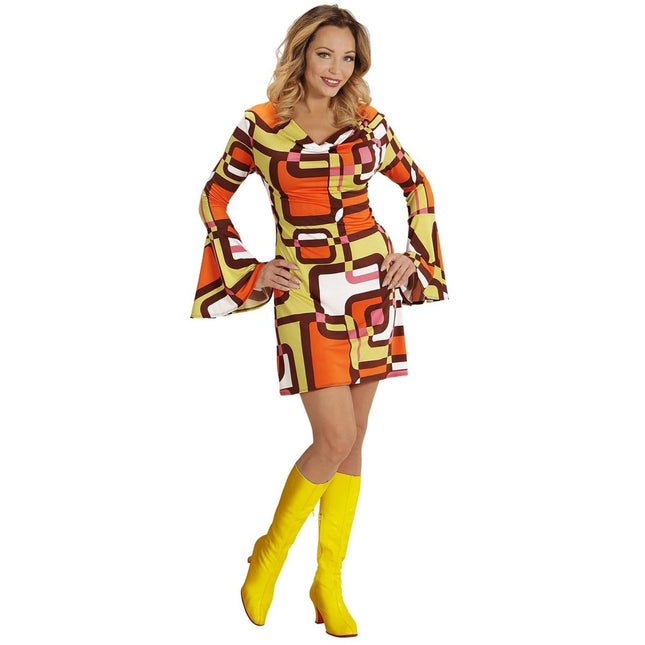 Disco 70S Jurk Groen Oranje Dames van Widmann koop je bij Partywinkel