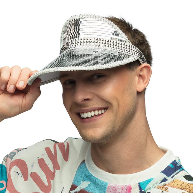 Disco 70S Zonneklep Zilver Pailletten - Partywinkel - 8712026007452