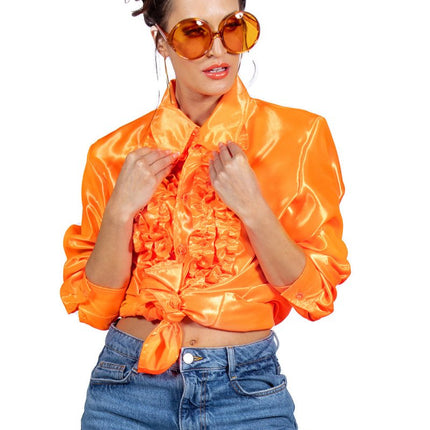 Disco Blouse Ruches Donkeroranje van Wilbers & Wilbers koop je bij Partywinkel