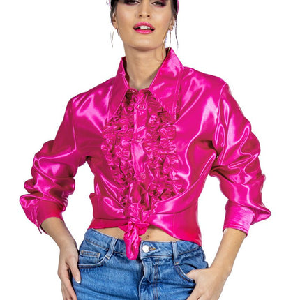 Disco Blouse Ruches Fuchsia van Wilbers & Wilbers koop je bij Partywinkel