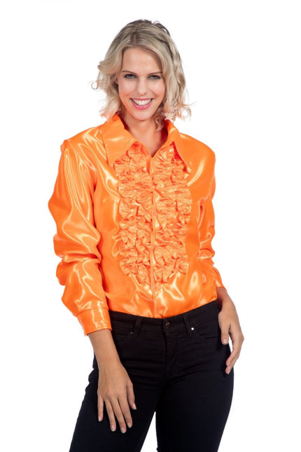Disco Blouse Ruches Oranje van Wilbers & Wilbers koop je bij Partywinkel