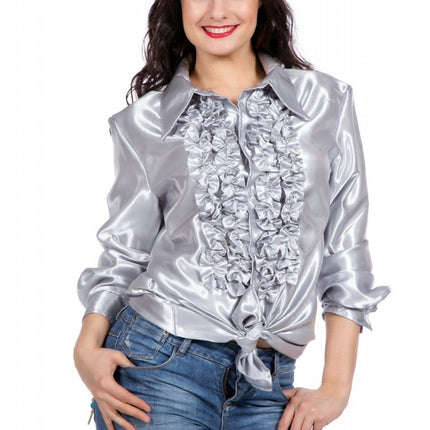 Disco Blouse Ruches Zilver van Wilbers & Wilbers koop je bij Partywinkel