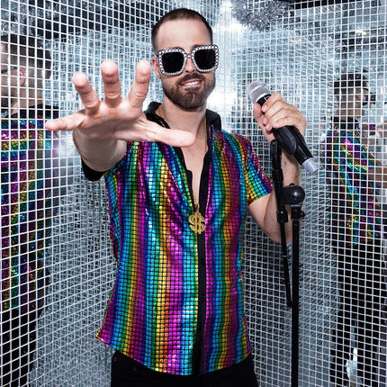 Disco Shirt Metallic Gekleurd van Boland koop je bij Partywinkel