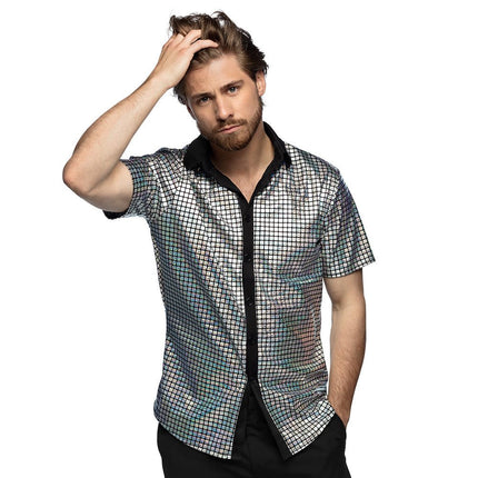 Disco Shirt Metallic Zilver van Boland koop je bij Partywinkel