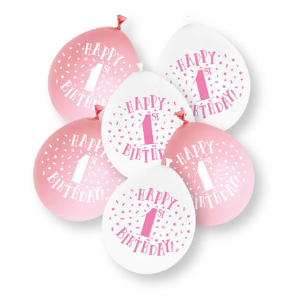 Globos de látex para 1.º cumpleaños, rosa, 23 cm, 10 unidades