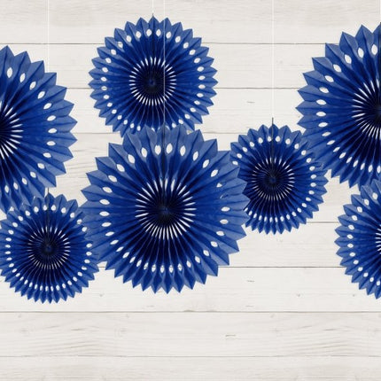 Donkerblauwe Papieren Waaiers 20cm 3st van Partydeco koop je bij Partywinkel