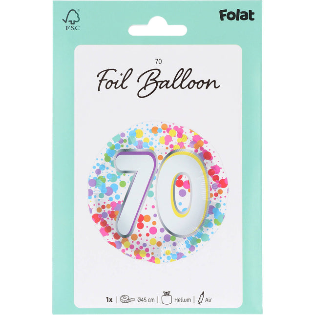 70 Años Globo de Helio Vacío 45cm