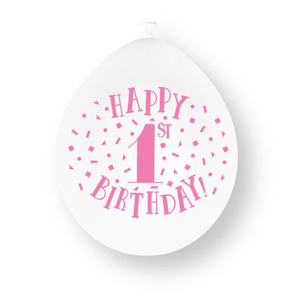 Globos de látex para 1.º cumpleaños, rosa, 23 cm, 10 unidades