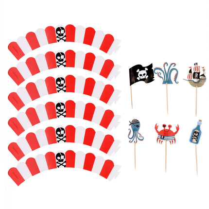 Adornos Piratas Para Magdalenas Con Envoltorios 6pcs