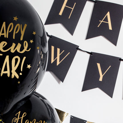 Globos Feliz Año Nuevo Negro 30cm 6pcs