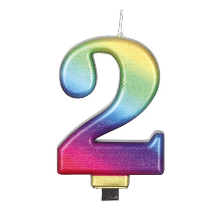 Vela Arco Iris 2 Años Metálica 8cm