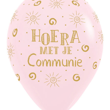 Globos Hurra Con Tu Comunión Rosa Mate Pastel 30cm 25pcs
