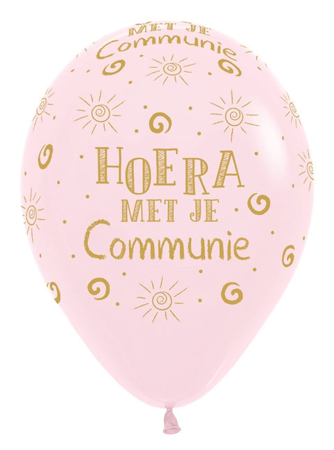 Globos Hurra Con Tu Comunión Rosa Mate Pastel 30cm 25pcs