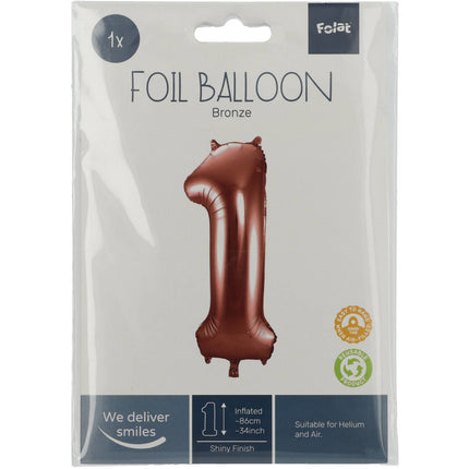 Globo Foil Figura 1 Bronce XL 86cm vacío