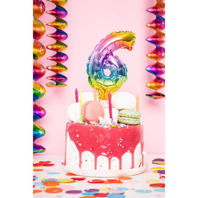 Globo de Foil Figura 3 Arco Iris 13cm con Palo