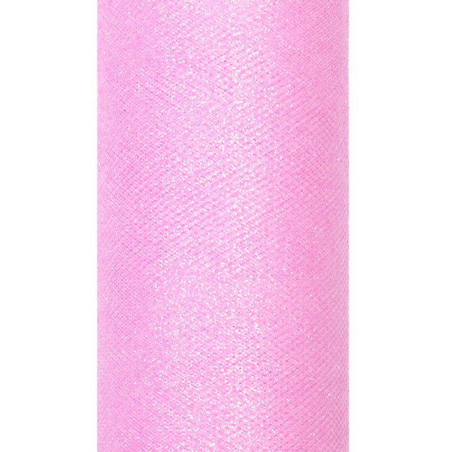 Rollo Tul Rosa Claro Purpurina 15cm 9m