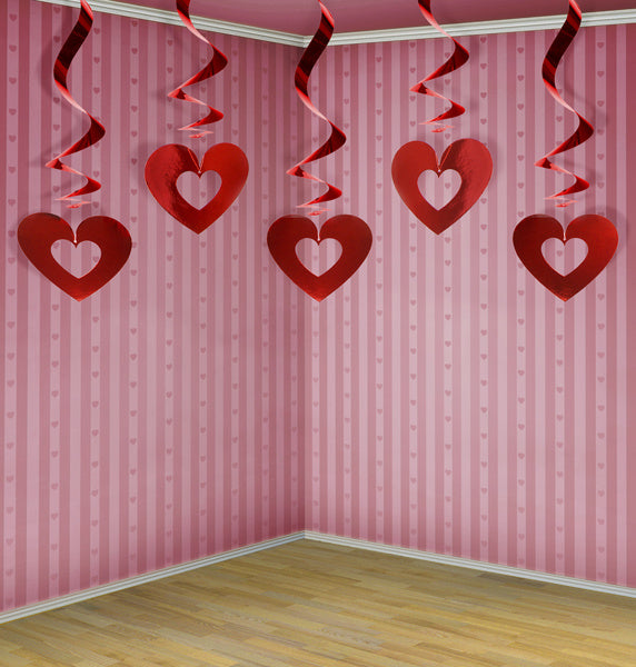 Decoración Colgante Corazones Rojo 60cm 5pcs