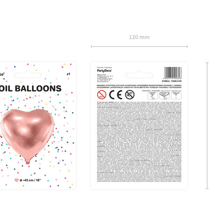 Globo de Helio Corazón Oro Rosa Vacío 45cm