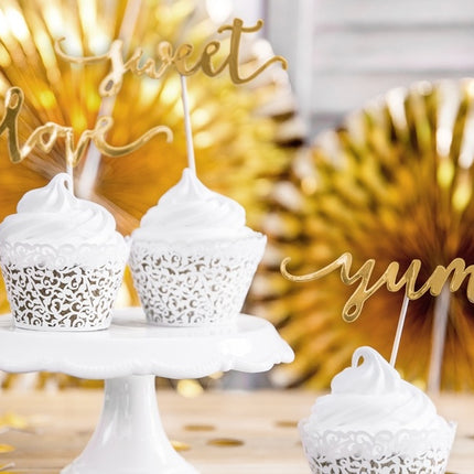 Cupcake Toppers Oro Dulce Amor Yum 13cm 6pcs