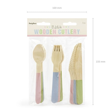 Cubiertos de Madera de Colores Pastel 16cm 18 piezas