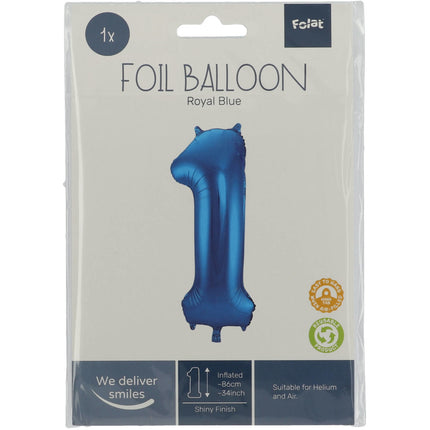 Globo Foil Figura 1 Azul Metalizado XL 86cm Vacío