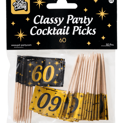 Palillos de cóctel 60 Años 6,5cm 50pcs