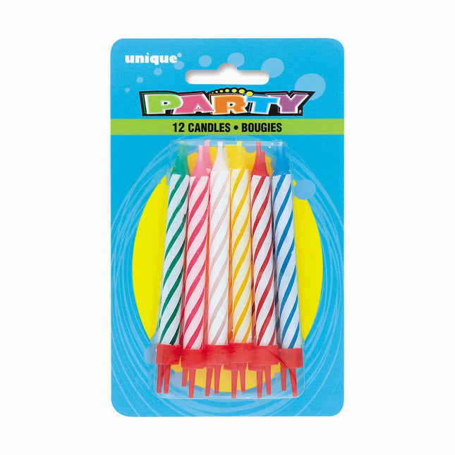 Velas de Cumpleaños Rayas 15cm 12pcs