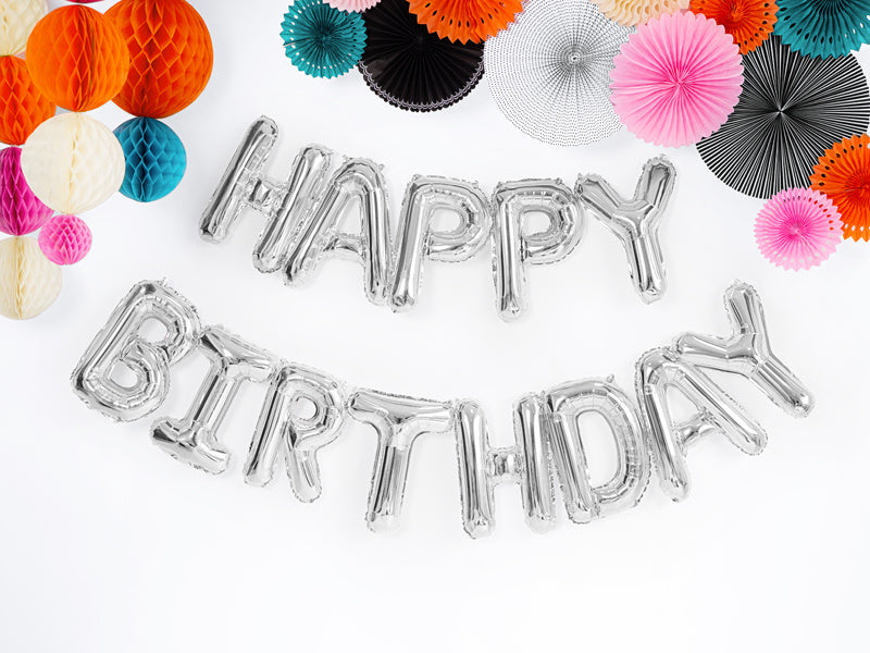 Set Globos Letra Feliz Cumpleaños Plata Vacíos 3.4m