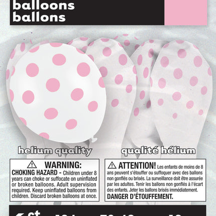 Globos Blancos Lunares Rosa Claro 30cm 6pcs
