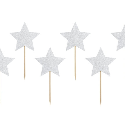 Cupcake Toppers Estrella Plata 6pcs