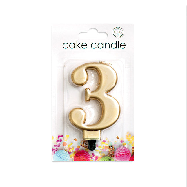 Vela 3 Años Oro Metálico 8cm