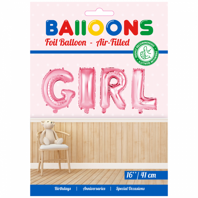 Globos Letra Set Niña Rosa 41cm