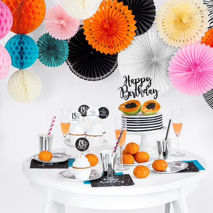 Abanicos de Papel Negro Blanco Set 25-40cm 5 piezas