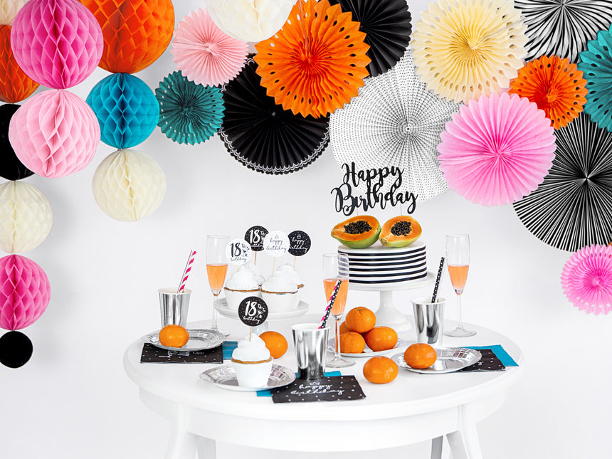 Abanicos de Papel Negro Blanco Set 25-40cm 5 piezas