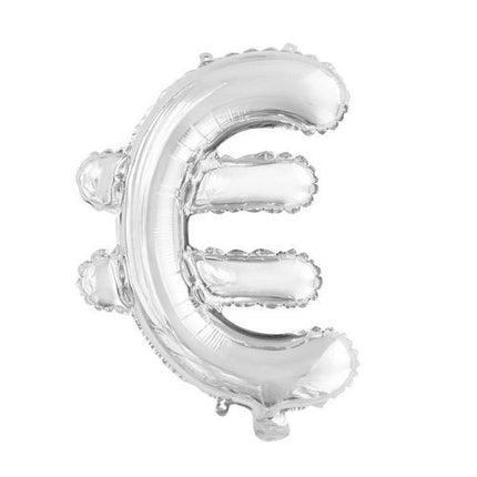 Globo Euro Sign Plata 41cm con Pajita