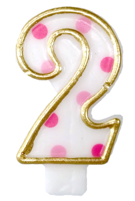 Vela 2 Años Lunares Rosas 8,5cm