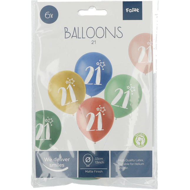 Globos 21 Años de Colores 33cm 6pcs