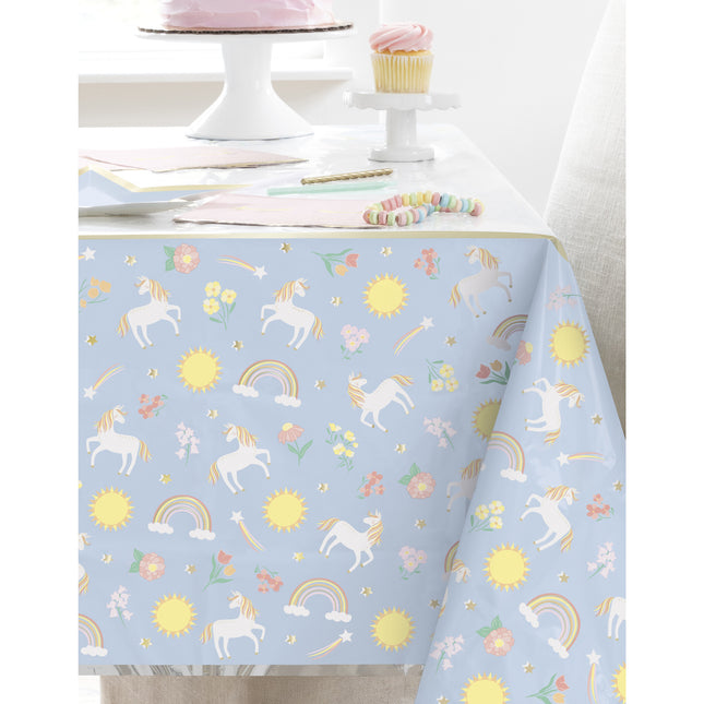 Mantel Unicornio Azul Blanco 2.13m