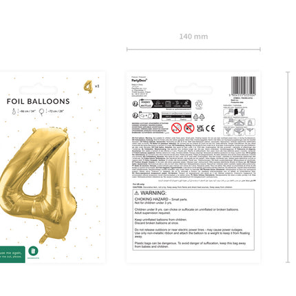 Globo Figura 4 Años Oro Vacío 72cm