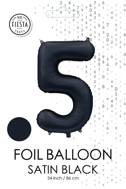 Globo Número Negro 5 Años Brillo 86cm