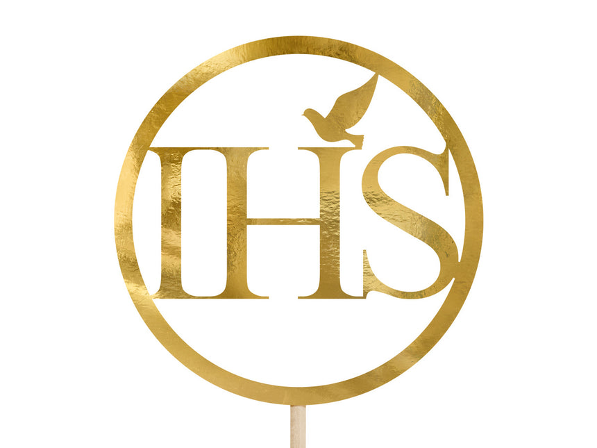 Adorno tarta Comunión IHS Oro 22cm
