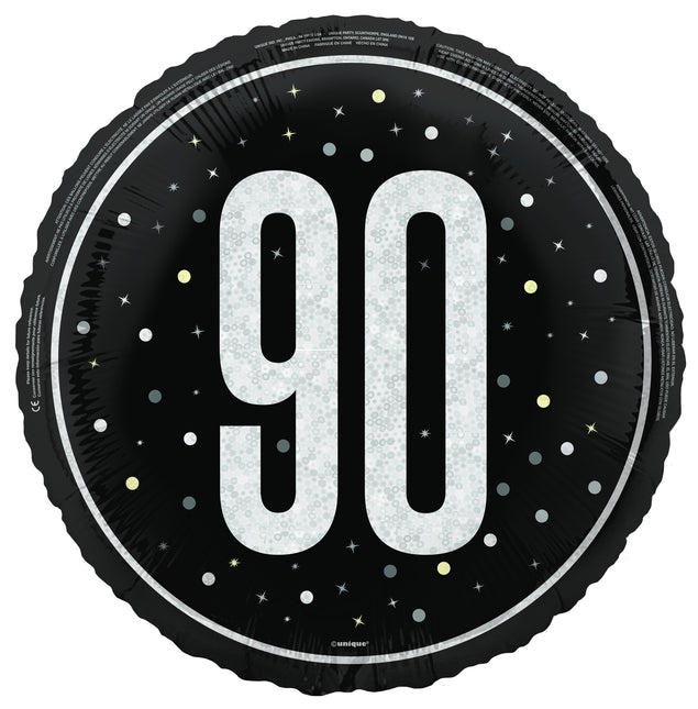 90 Años Globo de Helio Negro Vacío 45cm