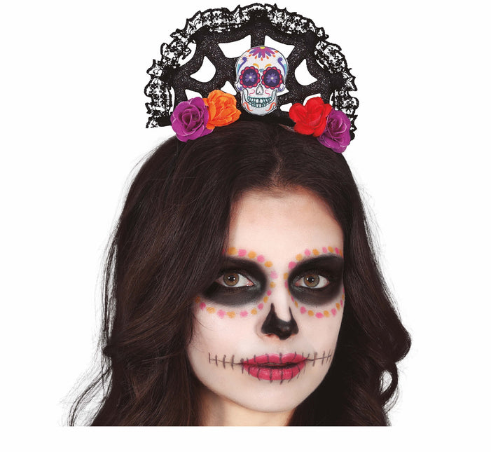 Diadema Día De Los Muertos Flores y Calavera