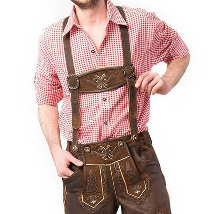 Leatherhose Corto Marrón Oscuro Cosido y Tirantes