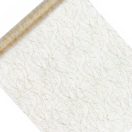 Tela Organza Blanca Hojas Doradas 48cm 9m