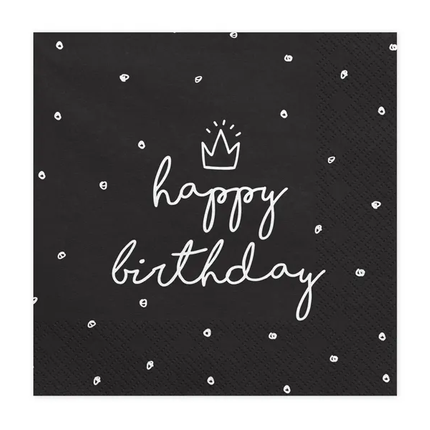 Servilletas Feliz Cumpleaños Negro 33cm 20pcs